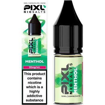 A 10ml bottle of menthol PIXL Nic Salts vape juice on a white background