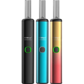 Three XMax V3 NANO vaporizers on a white background